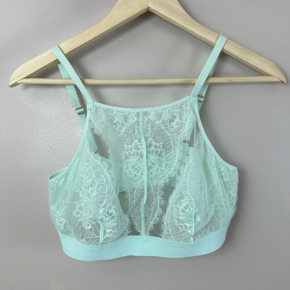 Soma‎ Breathtaking High Neck Wireless Unlined Lace Bralette Medium Mint